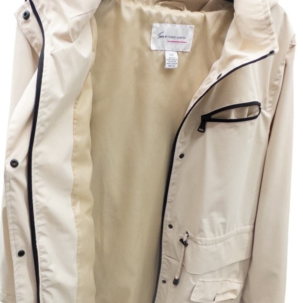 Two by Vince Camuto Zipper Removable Hood Rain Jacket Women's L Tan Cream - Picture 3 of 4